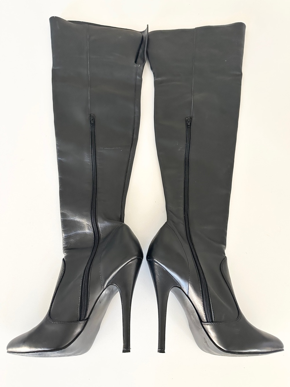 Pleaser Thigh High Stiletto Boots Genuine Leather Black Size 10 - Picture 6 of 16